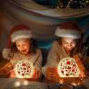 Set of 2 Christmas Lighted Decorative Glass Ball 5.9'' 4.7'' Red Poinsettia Flower Crackle LED Lights for Tabletop Decoration Globe Lamp Battery Operated for Holiday Indoor Party Table Gift