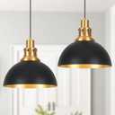 Black Farmhouse Dome Pendant Lights, Vintage Industrial Pendant Light Fixtures, Height Adjustable Pendant Lighting for Kitchen Island, Dining Room Foyer Entryway Bedroom 2-Pack