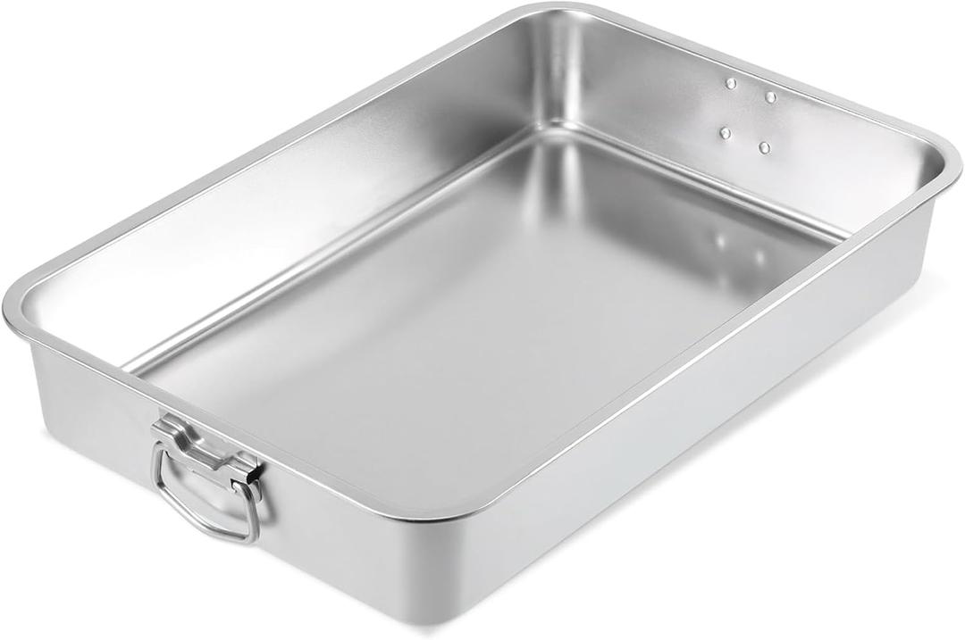 23.5" x 15.5" Stainless Steel Roasting Pan with Handles, Extra Large Turkey Roasting Pan Deep Baking Tray for Oven Heavy Duty Roaster for Turkey, Lasagna, Roasts & Holiday Meals
