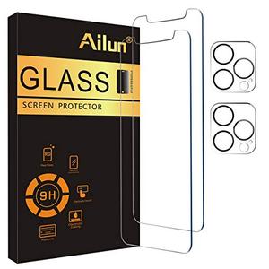 Ailun 2 Pack Screen Protector for iPhone 12 Pro Max [6.7 inch] + 2 Pack Camera Lens Protector, Case Friendly Tempered Glass Film,[9H Hardness]- HD