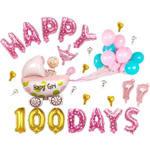 FXBLING Cute Letters Foil Balloons Birthday Set, Baby Happy Birthday 100 Day Party Decoration Supplies (Pink)