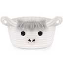 Highland Cow Basket for Nursery, Small Gift Basket, White Round Woven Cotton Rope Storage, Baby 0rganizer with Ears Handles, Blanket Towel Decor Empty Storage Bins,8.2 x 4.7 in