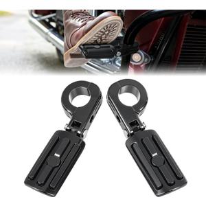 1.25" Highway Footpegs for Harley Touring Softail Dyna Sportster, Adjustable 360 Rotatable Black Motorcycle Foot Pegs, Fits 1-1/4" Engine Guard, 90 Foldable Fit for Honda Kawasaki Yamaha Indian