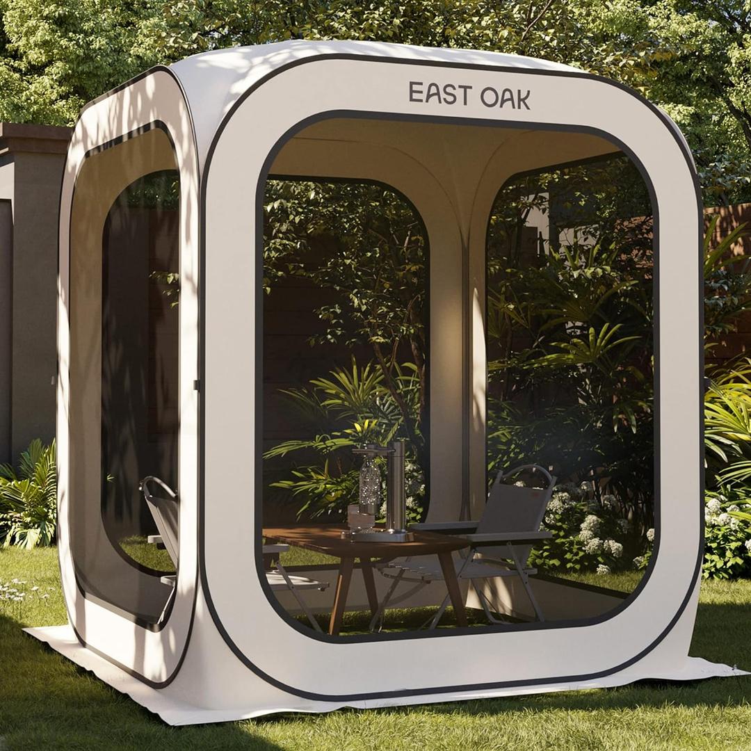 East Oak Screen House Tent Pop-Up, Portable Screen Room Canopy Instant Screen Tent 6 x 6 FT with Carry Bag for Patio, Backyard, Deck & Outdoor Activities, Beige, 66 Ft