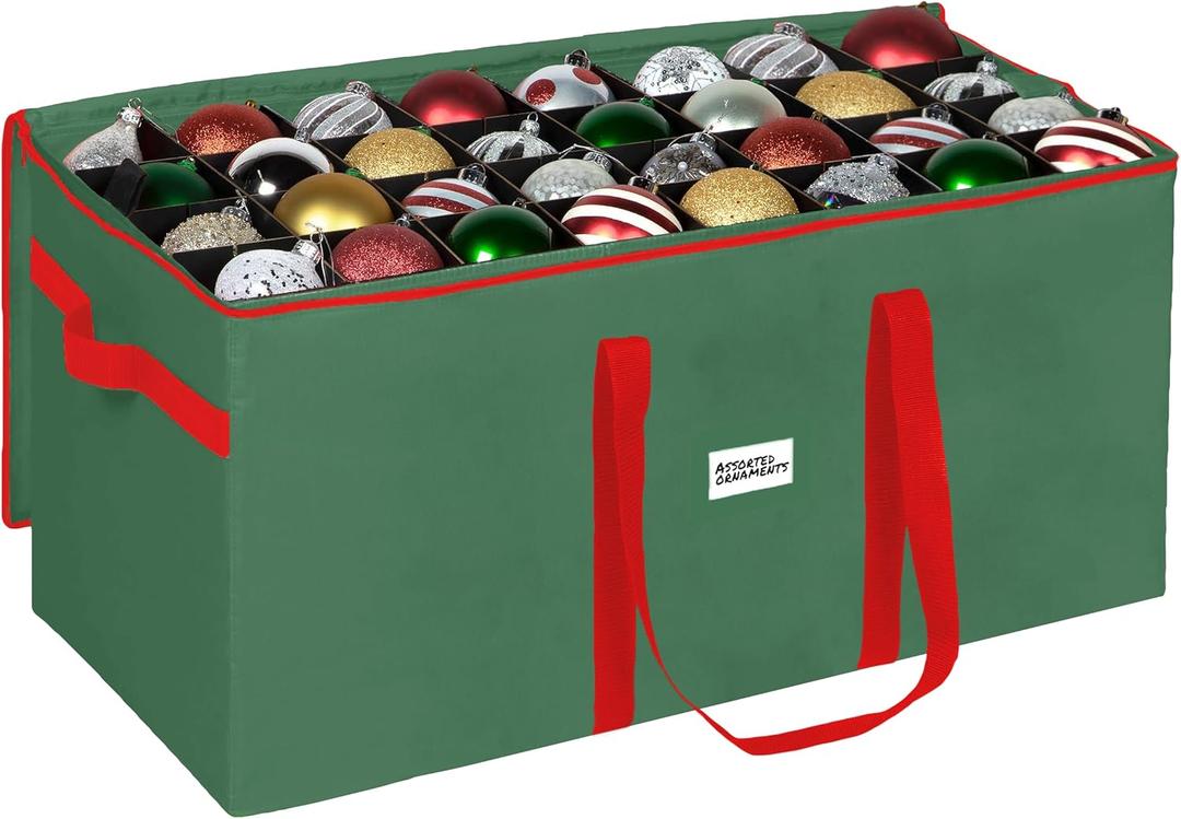 Christmas Ornament Storage Container,Box Stores Up to 128-3 inch ornaments, Adjustable Dividers, Large Organizer Bin to Protect and Store Holiday Dcor - Green