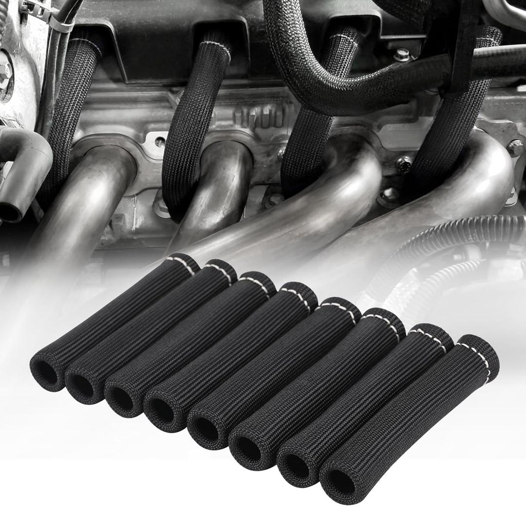 Spark Plug Wire Heat Shield Sleeve 2500 Spark Plug Boot Protector Boots Wrap for SBC BBC 350 454 8PCS Plug Wire Covers (Black)