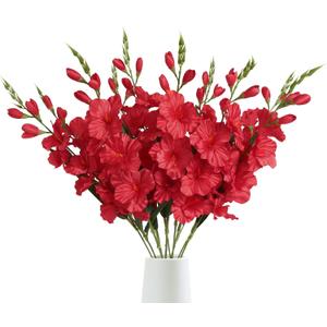 IPOPU Red Gladiolus Artificial Flowers 30.3 in Long Stem Flowers 10 PCS Gladiolus Flowers Silk Artificial Flowers for Home Wedding Office Decoration(Red)