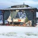 HOTEEL 10x12 Hardtop Gazebo Hot Tub Gazebo with Flame-Retardant Curtain Netting, Heavy Duty Pavilion with Galvanized Steel Double Roof, Aluminum Frame Outdoor Canopy for Patio, Party (2025 Upgraded) (Black , Frame Thickened))