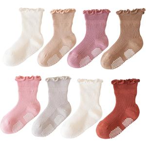 8 Pairs Girls Frilly socks toddler Ruffle Socks Baby Grip Socks
