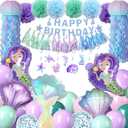 Mermaid Birthday Party Decorations for Girls 49PCS Under the Sea Party Kit with Mermaid Balloons, Happy Birthday Banner, Tassel Garlands, Paper Flowers & Jellyfish Lanterns