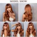 Esmee 24 Inches Long Wavy Copper Brown Wigs for Women Natural Synthetic Hair Heat Resistant Wigs with Bangs for Daily Party Cosplay Use