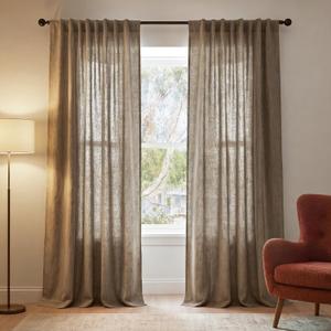 NICETOWN 230 GSM Rich Linen Blend Taupe Curtains 90 inches Long, Rod Pocket & Back Tab Privacy with Light Filtering Semi Sheer Window Treatments for Bedroom/Living Room, W52 x L90, 2 Panels