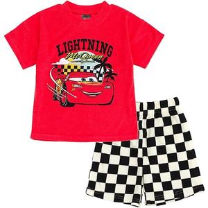 Disney Loop Terry Cloth T-Shirt and Shorts Outfit Set Toddler to Big Kid Sizes (2T - 10-12) Red / Multicolor,4T