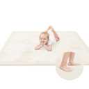 Huloo Sleep Ultra Soft Baby Play Mat for Floor, 1.3" Thick Elasti-Foam 65x50 Play Mat for Playpen,Water-Repellent Coral Velvet for Tummy Time, Non-Slip Backing,Safe for Toddlers & Infants（Cream）