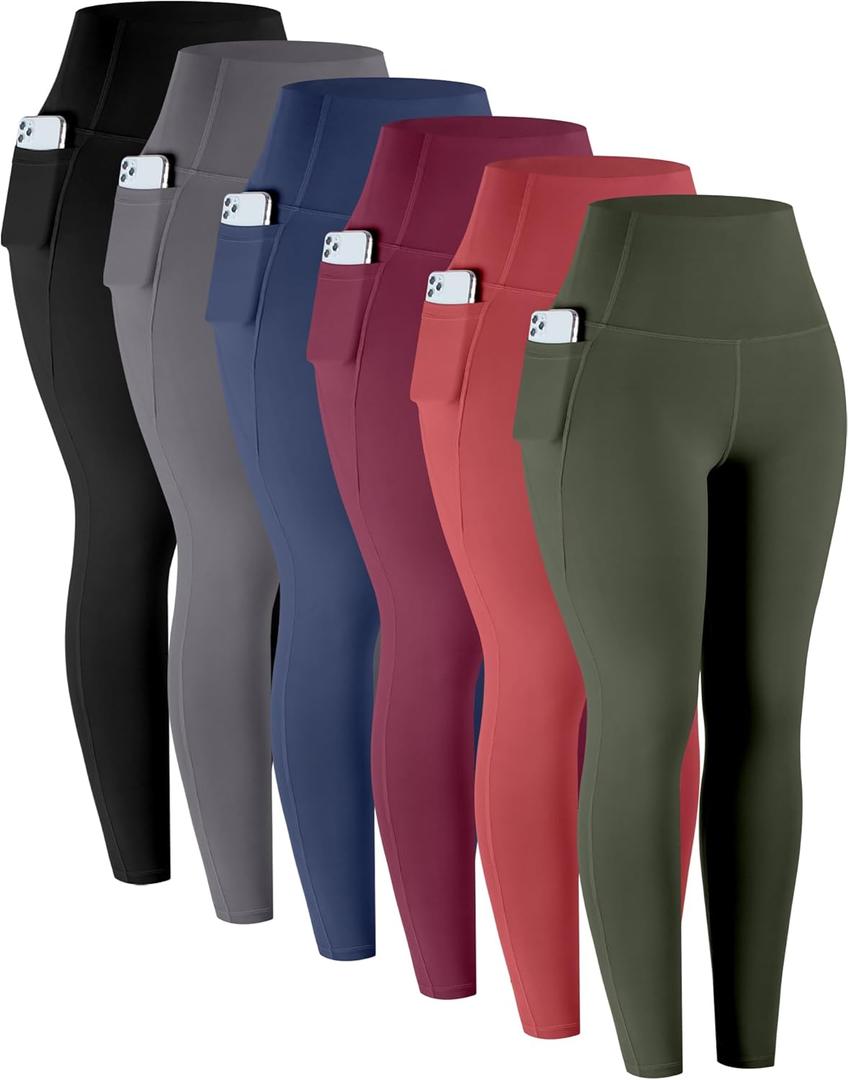LZYVOO Leggings with Pockets for Women, 6 Packs Soft High Waisted Tummy Control Workout Yoga Pants (Black,Gray,Navy,WineXRedJGreen-3XL)