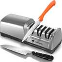 Electric Knife Sharpener 3 Stage - 100% Diamond Abrasives with 15 Precision Angle Guide, for Sharpening and Polishing Steel Kitchen Knives and Ceramic Knives, 240 Grit, 600 Grit, and 1000 Grit