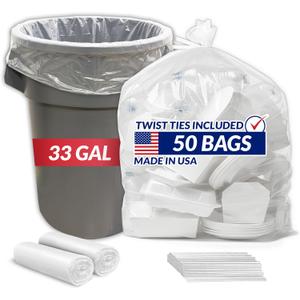 Reli. 33 Gallon Trash Bags Heavy Duty | 50 Trash Bags with Ties | Super Sizeable, Clear, Serious Garbage Cleanup