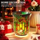 Healifty Green Mosaic Glass Candle Holder for Table Centerpiece, Vintage Stained Tealight Candlestick Lamp, Romantic Votive Home Farmhouse Decor