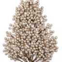 Tatuo 360 Pieces Artificial Holly Berries Christmas Winter Fake Berries Bunch Faux Cranberries Bunch on 60 Stems for Table Centerpiece(Champagne Gold,Sequin)