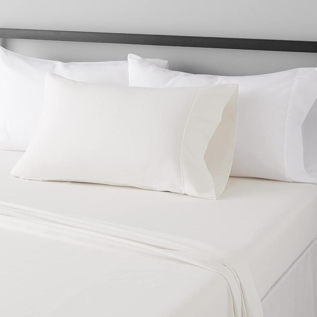 Amazon Basics Lightweight Super Soft Breathable Easy Care Microfiber Bed Sheet, Twin, Cream, Solid (Twin, Cream)