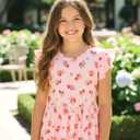 PATPAT Girls Summer Dress for Kids Maxi Tween Girl Teen Floral Casual Short Sleeve Long Dresses with Pockets 5-14 Years (Pink, S)