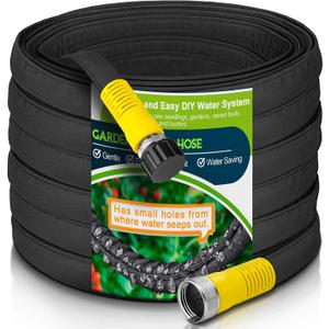 LAVEVE 100FT Flat Soaker Hose, Heavy Duty Garden Watering Hose, Flexible Leakproof Drip Irrigation Hose Saves 80% Water for Lawn, Flower Beds, Vegetable Field (50FT x 2 Pack)