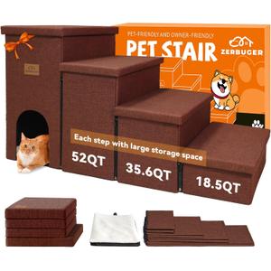 Zerbuger Dog Stairs with Condo 23" H, 4-Step Wider Dog Steps for High Beds Window, Folding Storage Pet Stairs Gift for Small/Medium/Large Old Dogs Cats, Ramp for Climbing Car Hold Up to 200 lbs, Brown