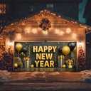 13x6ft Happy New Year Garage Door Banner Golden Balloons Confetti Backdrop New Year's Eve Garage Door Cover Decoration for Celebration Party Indoor Outdoor House Wall Background Decor