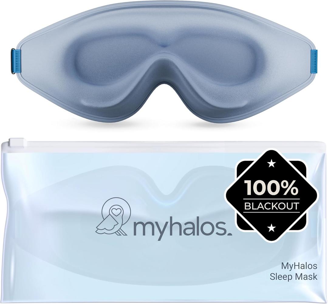 MyHalos Sleep Mask 3D Blackout Eye Mask for Women & Men, Side Sleepers, Zero Pressure Memory Foam Eyelash Friendly, Breathable,Award-Winning Sleep Aid for Travel (Light Blue, 1 Count (Pack of 1))