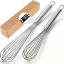 18/10 Stainless Steel Large Whisk Set of 2, 15.5 inch Heavy Duty Long Whisk and 12 inch Whisks, Suitable for Deep Pots or Big Bowl, Mixing, Beating, Blending