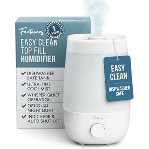 Fontaines Luxury TopFill Cool Mist Humidifier  360° UltraFine Spray, WhisperQuiet Operation, DishwasherSafe Tank, Nightlight & Auto ShutOff, Easy to Clean for Home, Bedroom, Baby Nursery