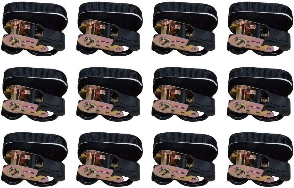Amazon Basics 1" x 15ft Ratchet Tie Downs, 500 lbs Load Cap, 1500 lbs Break Strength, Black, 12-Pack
