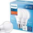Philips LED Basic Frosted Non-Dimmable A19 Light Bulb - EyeComfort Technology - 800 Lumen - Soft White (2700K) - 10W=60W - E26 Base - Indoor - (2-Pack, 4 Counts)