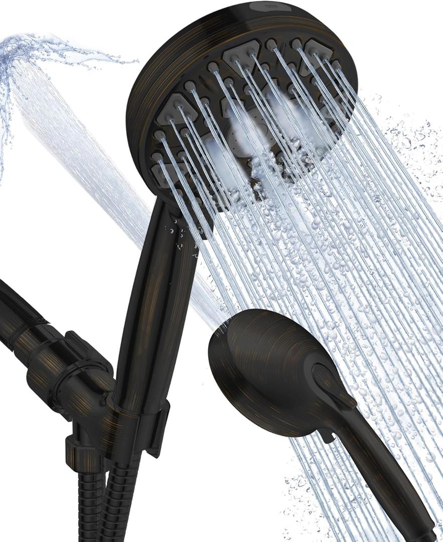 High Pressure Shower head with Handheld 7 Modes, Built-in Power Wash to Clear Tub. Tile &Pets, 5 High Flow Hand Held Rain Showerhead with Stainless Steel Hose and Adjustable Bracket-Oil Rubbed Bronze