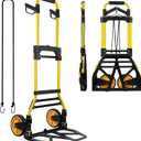 Folding Hand Truck and Dolly, 440lbs Capacity Portable Luggage Dolly Cart with Rubber Wheels and Retractable Handle, Aluminum Foldable Hand Cart for Transportation/Luggage/Mobile/Travel/Office Use
