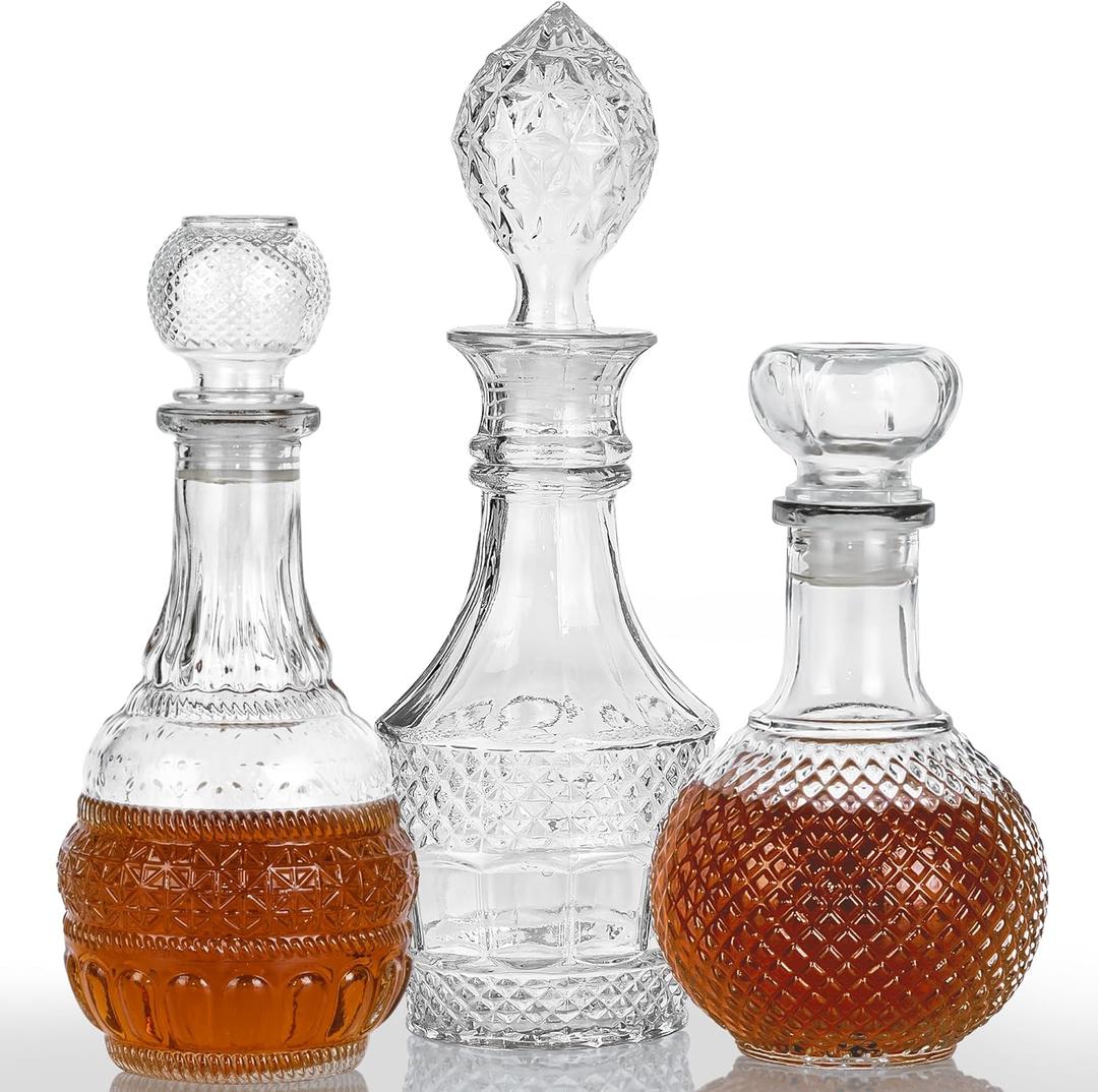 Liquor Decanters Whiskey Decanter Set - Creative Glass Decanter for Liquor,Decanter for Tequila,Bourbon and Vodka Unique Whiskey Presents for Man,Dad and Home Bar Decor(17.6oz*2, 17oz*1)