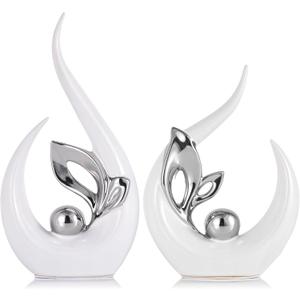 XMGZQ White and Silver Ceramic Statues for Home Dcor Accents,Abstract Art Mid Century Modern Decor,Elegante Centerpiece Table Decorations,Sculpture for Entryway,Tv Stand,Mantel,Coffee Table