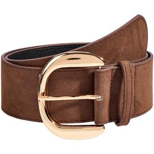 Yalice Womens Wide Leather Belt for Dresses Fashion Thick Waist Belts Chunky Suede Belt with Big Metal Buckle (Fits Waist Size:29''-35'', Brown-gold Buckle)