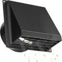 Hon&Guan Dryer Vent Cover Outside with Removable Mesh, Wall Mount Extractor Vent with Rubber Cushioned Non-Return Flap, High Quality Iron Outside Dryer Vent Cover for House (Black, 6 Inch)