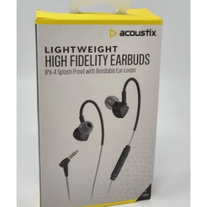 Acoustix High Fidelity Earbuds Lightweight Wired Headphones Mic IPX4 Splashproof