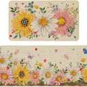 Baccessor Summer Kitchen Mats Set of 2, Daisy Butterfly Floral Kitchen Rugs for Floor Non Slip Low-Profile Seasonal Spring Summer Home Decor 17x29 and 17x47 Inch