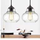 ELYONA 2 Pack Bubble Glass Pendant Lights, 8 Inch Vintage Hanging Lamp Seeded Glass Industrial Pendant Light Fixtures for Kitchen Island, Farmhouse, Bar, Bathroom, Dining Room, Oil Rubbed Bronze