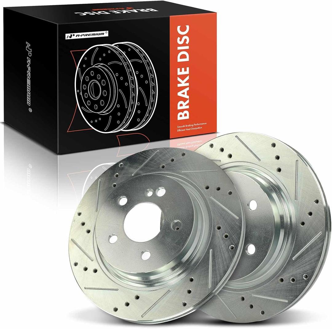 A-Premium 11.81 Inch (300mm) Rear Drilled and Slotted Disc Brake Rotors