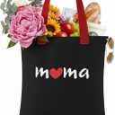 Extra-Thick Mama Canvas Tote Bag, Mothers Day Gifts for Mom, Wife, Birthday, Durable Tote for Shopping, Travel, Beach (Black)