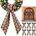 2 x XunYee 6 Pcs Mardi Gras Wreath Sash for Front Door Green Purple Gold Wreath Sash for Mardi Gras Fat Tuesday Carnival Party Door Wall Decoration