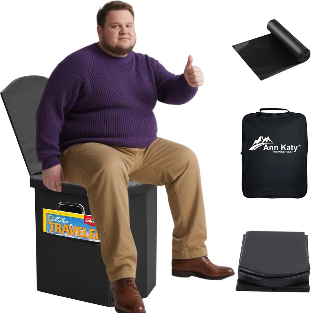 Upgrade XXL Portable Toilet for Adults, Extra Large Portable Travel Floding Toilet, Camping Tall Toilets with Lid for Adults and Kids Compact Potty for Car,Hiking,Beach and Camping