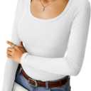 Women's Long Sleeve Tops Casual Scoop Neck Ribbed Knit Slim Fitted Basic Tee Shirts 2025 Fall Trendy Outfits (Large, White)