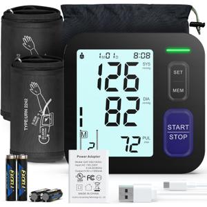 Upper Arm Blood Pressure Machine - 2 Size Cuffs, Medium/Large 9"-17" and Extra Large XL 13"-21" for Big Arms, Accurate Automatic Digital BP Machine for Home Use, Large Backlit Display, 2 Users