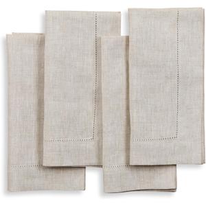 Solino Home Light Natural Linen Napkins Set of 4-100% Pure Linen Hemstitch Dinner Napkins 20 x 20 Inch for Christmas, Holiday, New Year - Classic Hemstitch