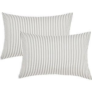 JELLYMONI 100% Natural Cotton Striped Pillowcases Set, 2 Pack White and Grey Vertical Stripes Pattern Printed Pillow Covers with Envelope Closure(Pillows are not Included)-King (20"x40") (8001)